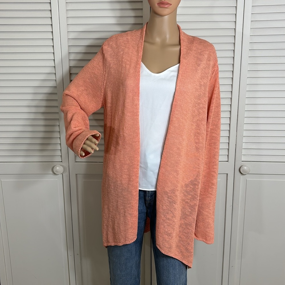 Eileen Fisher Orange Linen Blend Knit Cardigan Large